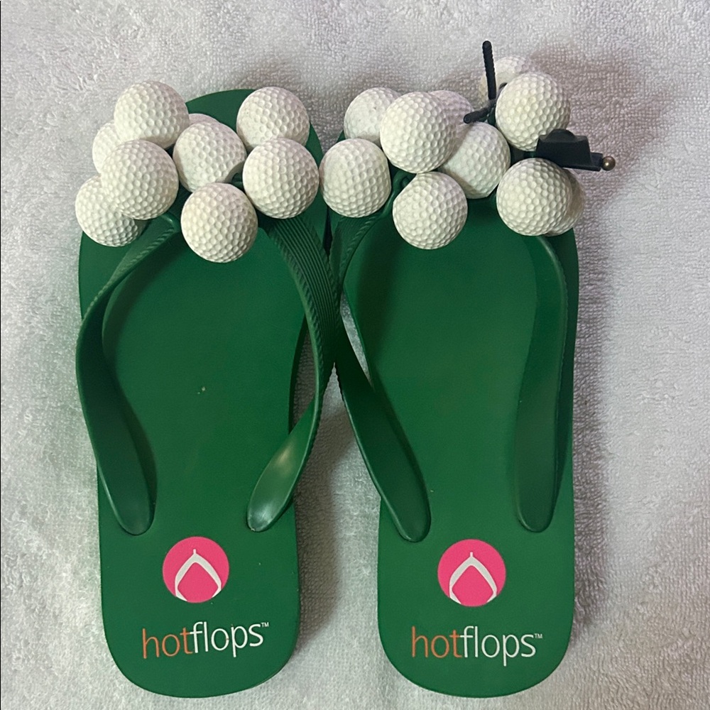 Hotflops Green Flip Flops with White Golf Ball Design